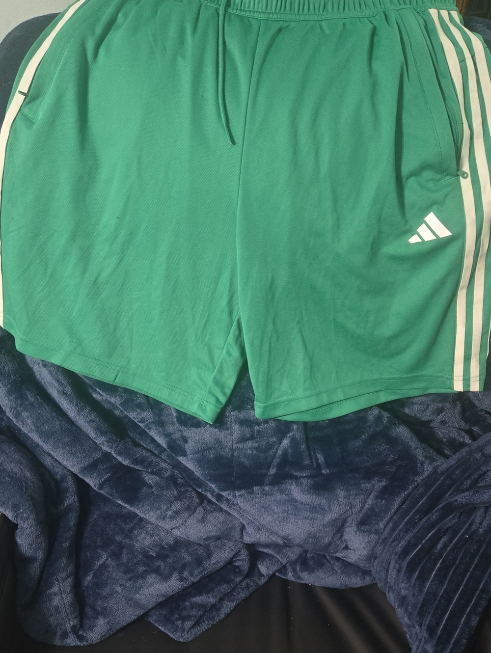 adidas Green Athletic Shorts with White Side Stripes